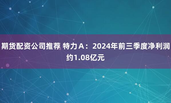 期货配资公司推荐 特力Ａ：2024年前三季度净利润约1.08亿元