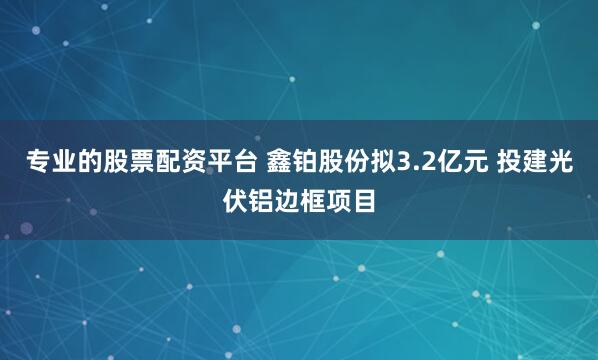 专业的股票配资平台 鑫铂股份拟3.2亿元 投建光伏铝边框项目